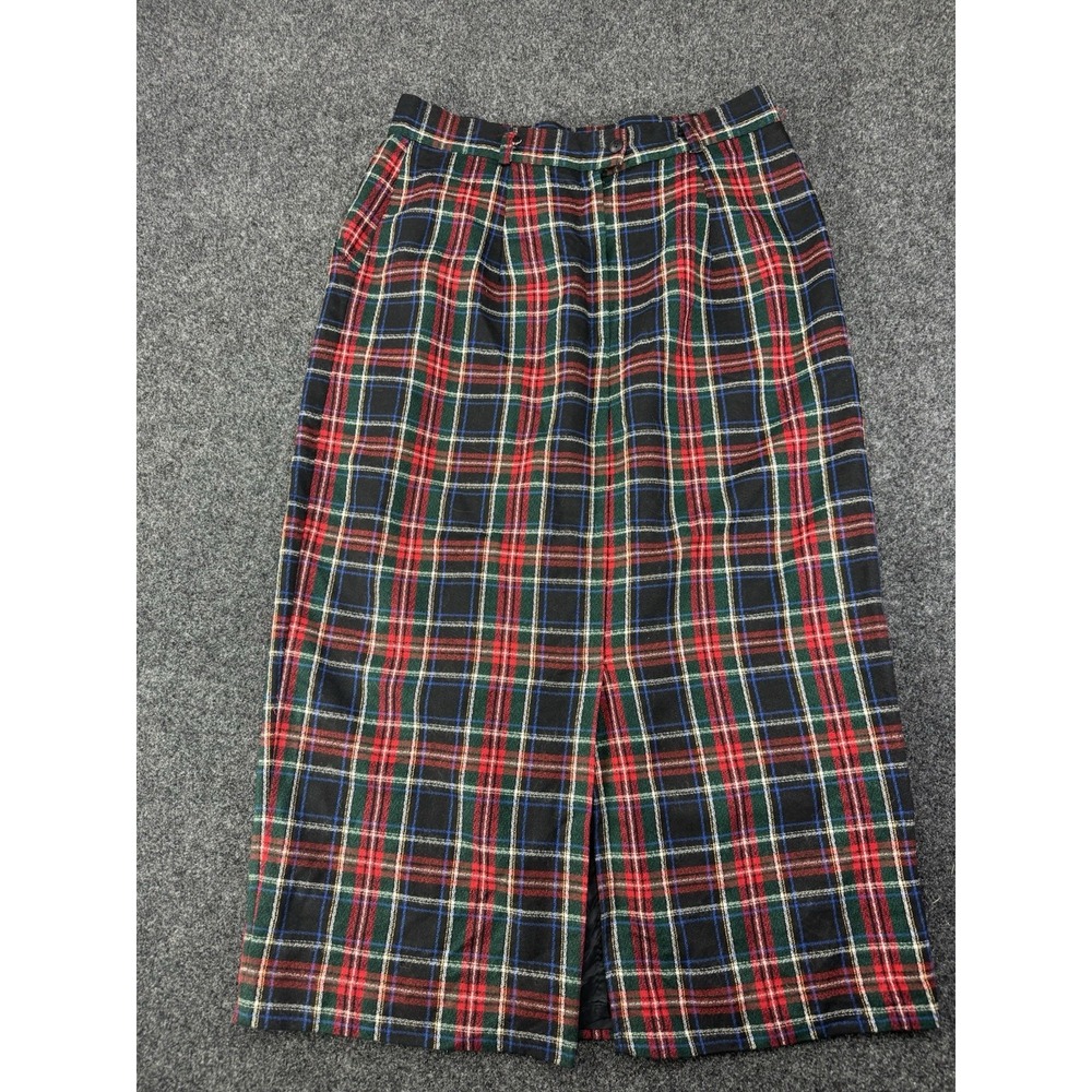 Vintage Diane Richard Tartan Plaid Wool‎ Blend Midi Skirt Size 14 Lined 33.5L